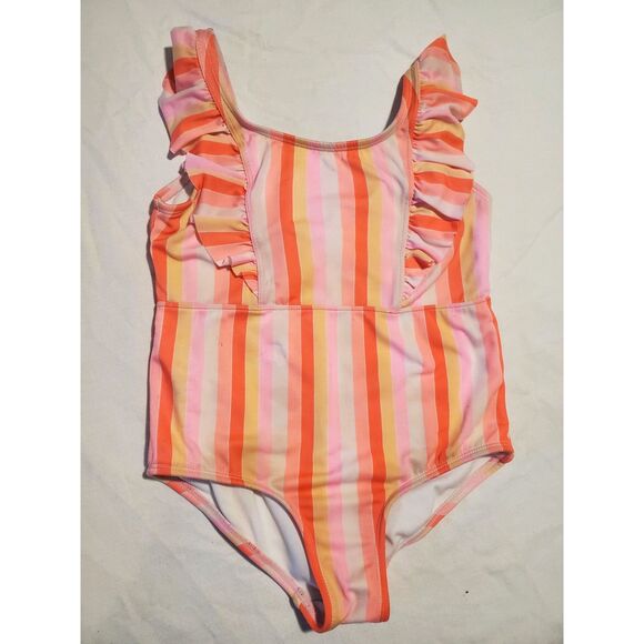 🌍5/$10🌎 Cat & Jack Girls Size 8 Plus One Piece Swimsuit Stripes and Ruffles - Picture 1 of 5